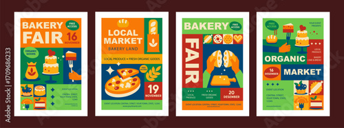 Modern Poster Set for Organic Markets and Bakery Fairs