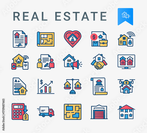 real estate collection flat icons industry property sales home valuation smart homes legal documents