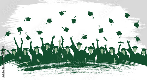 Celebrating academic achievements with graduates tossing their caps high in the air.