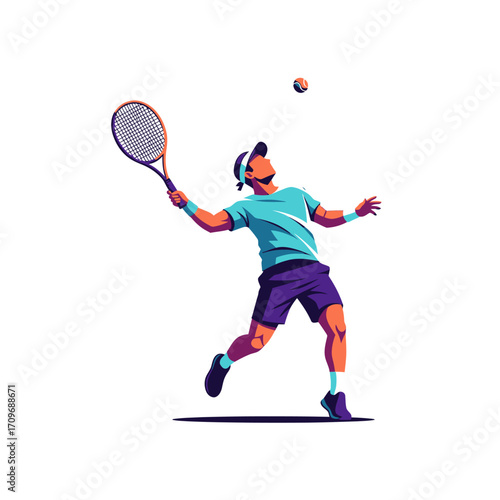 Dynamic Tennis Player Serving, Vibrant Illustration.