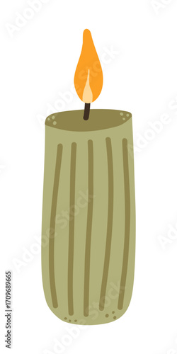 Green Candle, cozy element for home decor. Home aromatherapy, hygge home decoration, vector illustration