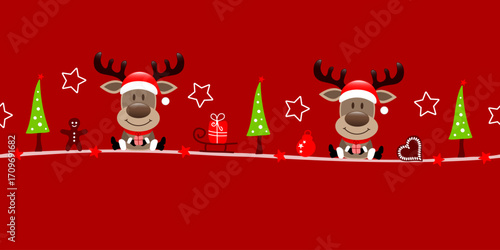 Banner Weihnachten Zwei Rentiere Und Icons Rot