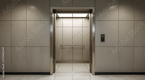 An empty elevator with its doors open.