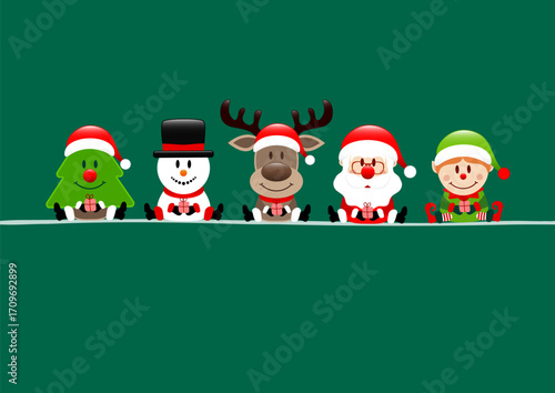 Weihnachtsbaum Schneemann Rentier Santa Und Elf Dunkelgrün