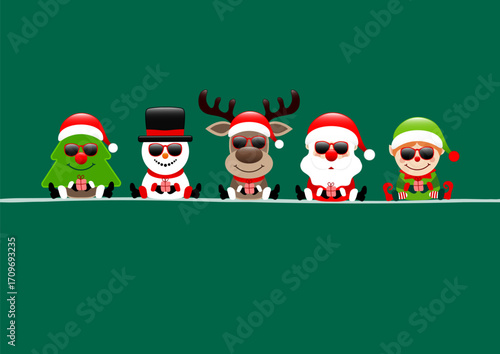 Weihnachtsbaum Schneemann Rentier Santa Und Elf Sonnenbrille Dunkelgrün