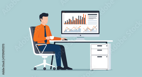 Man analyzing financial growth charts and graphs on computer for business development strategy