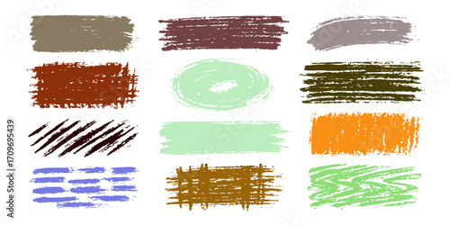 Vector colorful watercolor splashes, paint strokes, and stains art collection on paper texture illustration