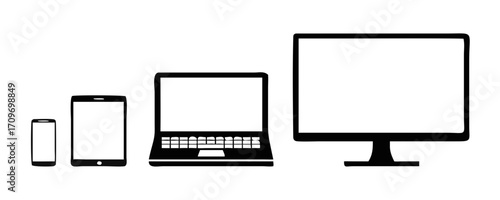 collection of devices icons, smartphone, tablet, laptop and desktop computer, vector