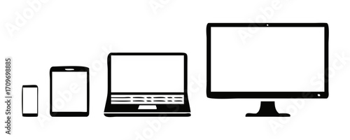 collection of devices icons, smartphone, tablet, laptop and desktop computer, vector