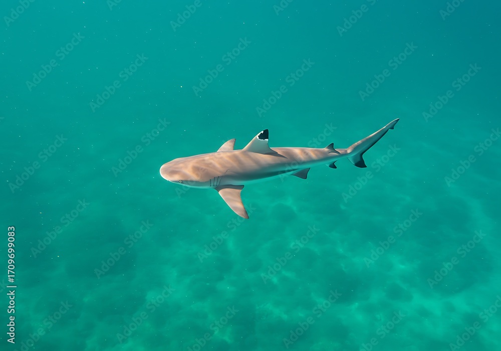 Fototapeta premium Ocean's Whisper: A Young Shark's Grace