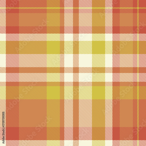 Stage check seamless plaid, classical background fabric vector. Menu tartan textile pattern texture in orange and beige colors.