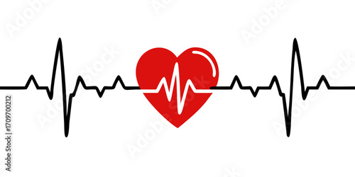 Heart pulse. Red and white colors. Heart beat monitor, cardiogram. medical background. for medical apps and websites. vector icon illustration