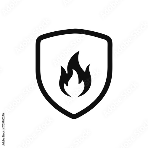 Shield with fire sign. Vector fire shield. Vector shield icon. Protection icon. Shield vector icon.