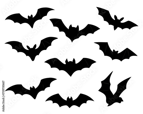Black silhouettes of bats. isolated on white background. vector icon illustration