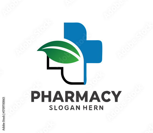 Pharmacy Logo Medicine blue vector. Eco Medical clinic