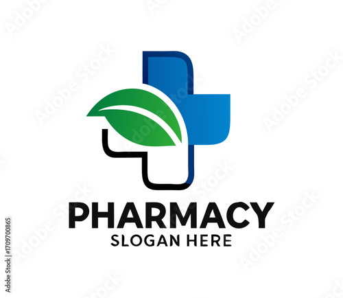 Pharmacy Logo Medicine blue vector. Eco Medical clinic