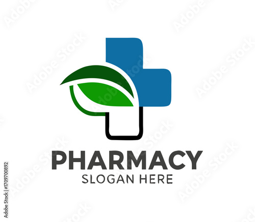 Pharmacy Logo Medicine blue vector. Eco Medical clinic