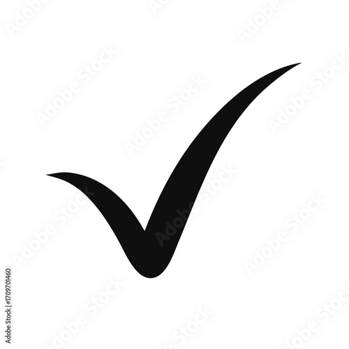 Check mark icon isolated on transparent background. Black tick symbol. Vector illustration,