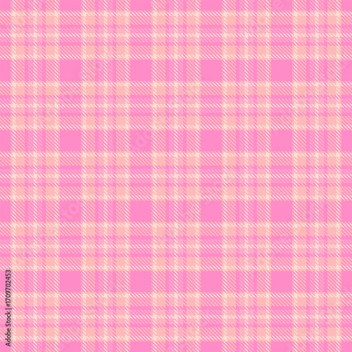 Serene plaid check background, stroke fabric pattern seamless. Flowing textile vector tartan texture in light and pink colors.