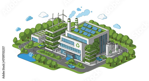 eco friendly factory with green plant