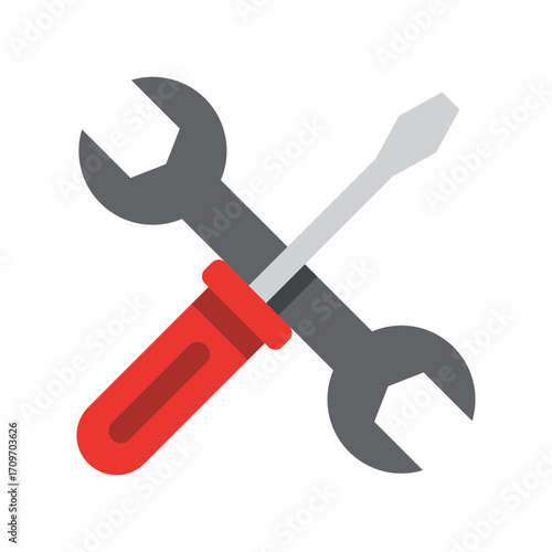 Maintenance tools Flat icon with wrench and screwdriver for repair, fixing, and mechanical work, vector.