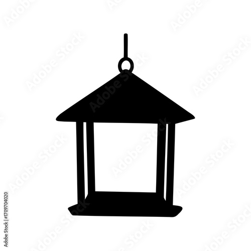 Stylized vector illustration of a black and white hanging bird feeder