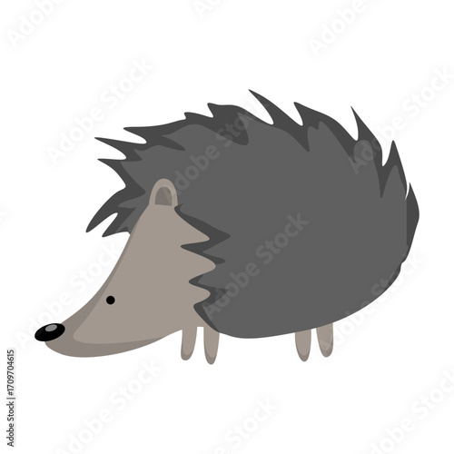 Simple cartoon illustration of a cute gray hedgehog on a white background