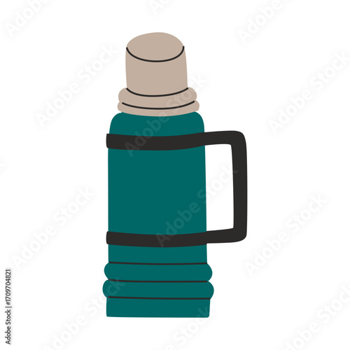 Stylized Teal Insulated Thermos Bottle Illustration for Portable Beverages