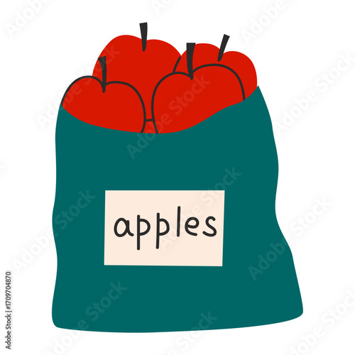 Fresh Red Apples in a Green Bag Healthy Harvest