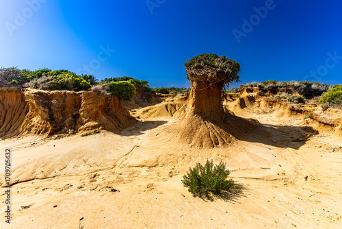 Fototapeta Naklejka Na Ścianę i Meble -  Rab, Sand dunes, rock formations, and a trail leading to the FKK Ciganka naturist beach on the island of Rab