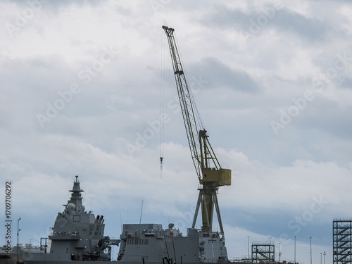 military ship inside a ship yard in la spezia