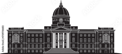 Detailed Capitol Building Silhouette Vector Illustration with Dome and Facade