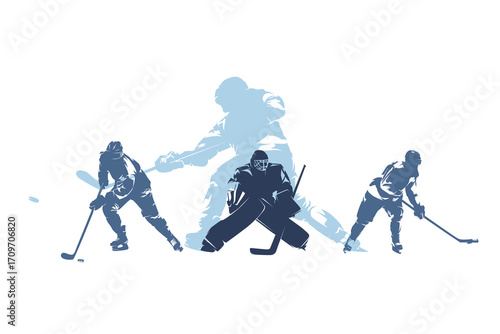 Hockey, ice hockey players, group of vector silhouettes. Set of winter team sport athletes