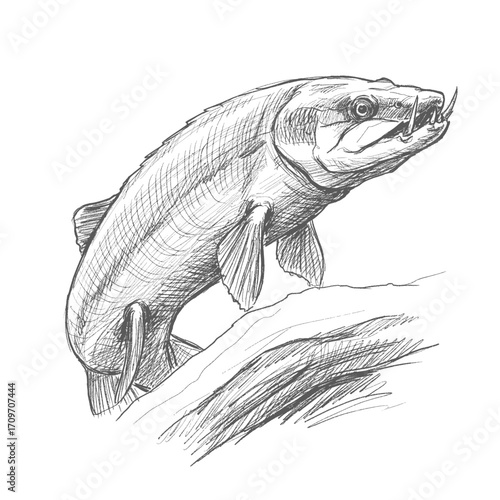 Inland Taipan. Realistic fish sketch showcasing detailed fins and textured body. Marine biology concept