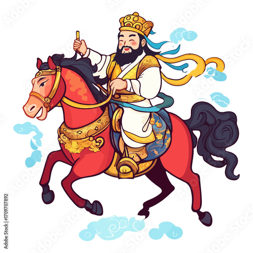 god of wealth on horseback, new year, asia, vector, transparent background, festival, god of wealth, horse, ride