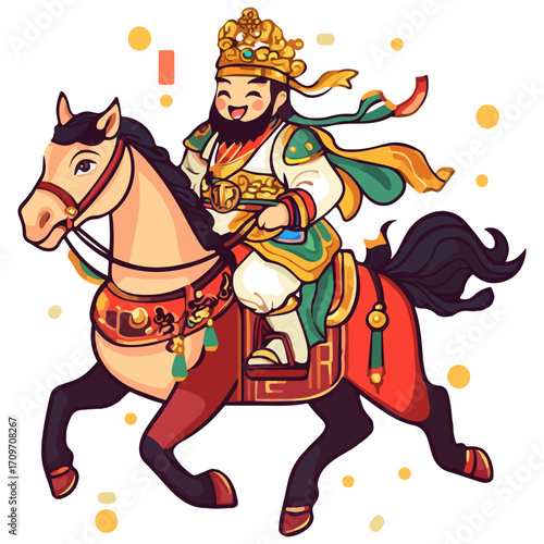 god of wealth on horseback, new year, asia, vector, transparent background, festival, god of wealth, horse, ride