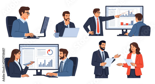 business professionals analyzing data working together on financial charts in a modern office perfect for corporate strategy presentation