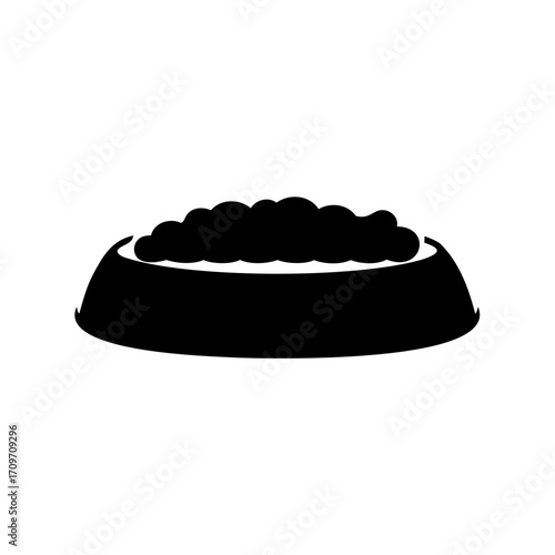 A black and white illustration of a bowl of food or pet food