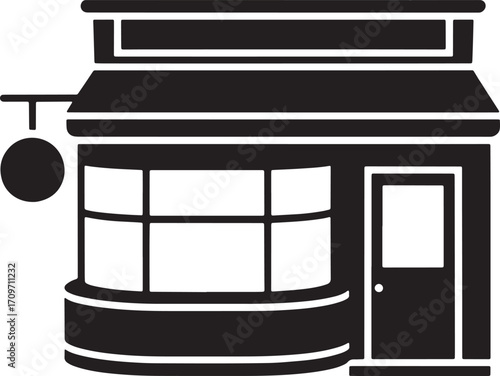 Storefront Icon Vector with Sign and Window for Commercial Use in Black and White Graphic Design