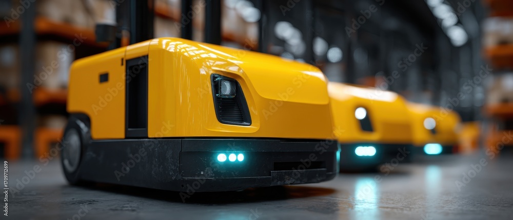 Fototapeta premium Autonomous vehicles operating around a digital warehouse for smart supply chains 