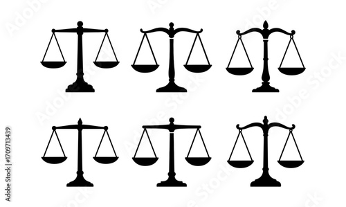 Various silhouettes of balance scales