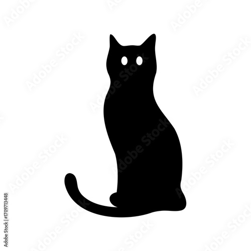 Elegant silhouette of a black cat sitting and looking straight ahead