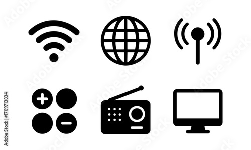 Essential technology and communication icons set with simple minimalist design