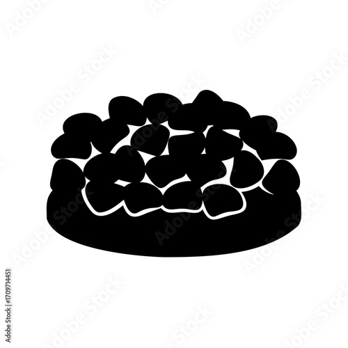 Silhouette of a Pomegranate Half with Seeds, Abstract and Simple