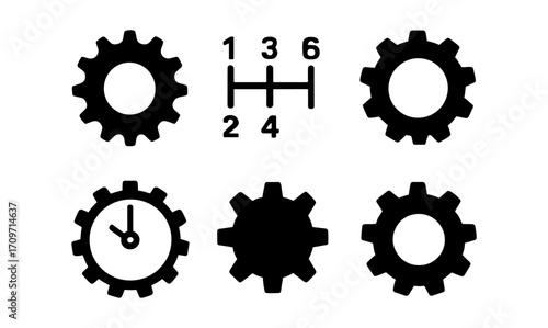 Gear and mechanism icons: transmission and cogwheel symbols