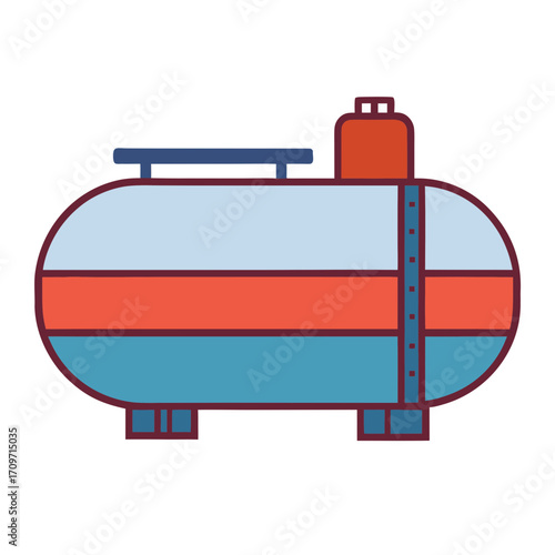 Stylized illustration of a horizontal storage tank with red and blue bands
