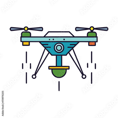 Modern quadcopter drone with camera and propellers flying