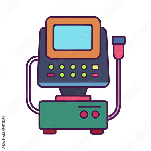 Stylized flat icon of a medical ultrasound machine with a probe