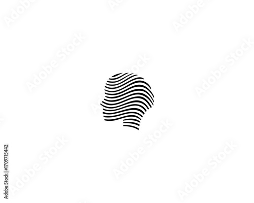 Elegant woman head vector logo. Black and white striped silhouette. Logotype for beauty spa or wellness