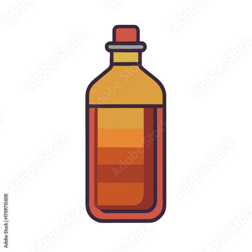 Stylized illustration of a bottle filled with layered orange liquid